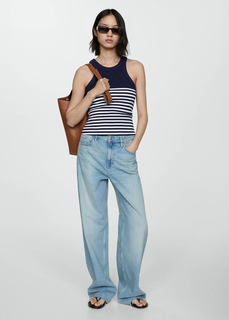 Stripe-print top — Dark Navy