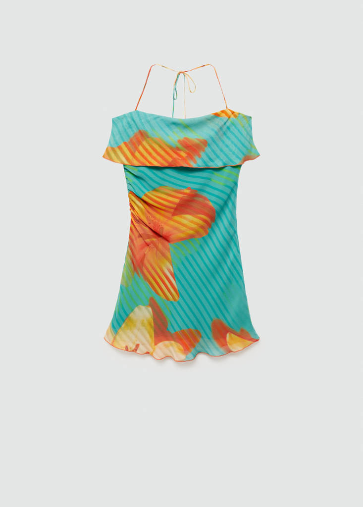 Printed dress with turn-down neckline — Green