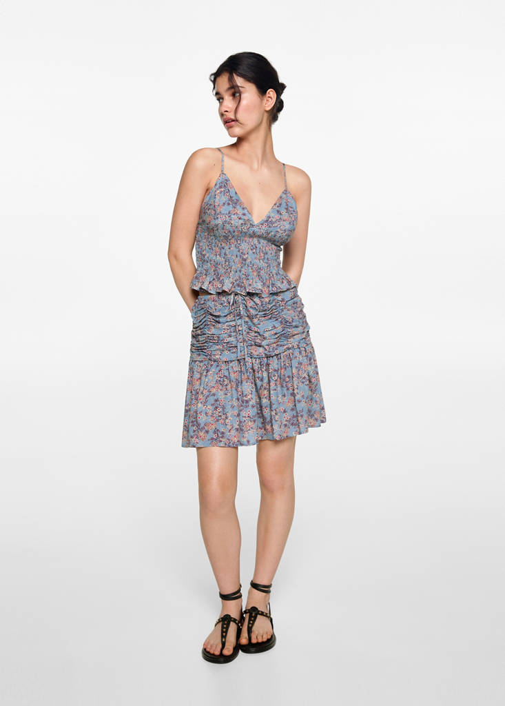 MANGO TEEN - Jupe imprimée florale bleu ciel - L - Fille Teen