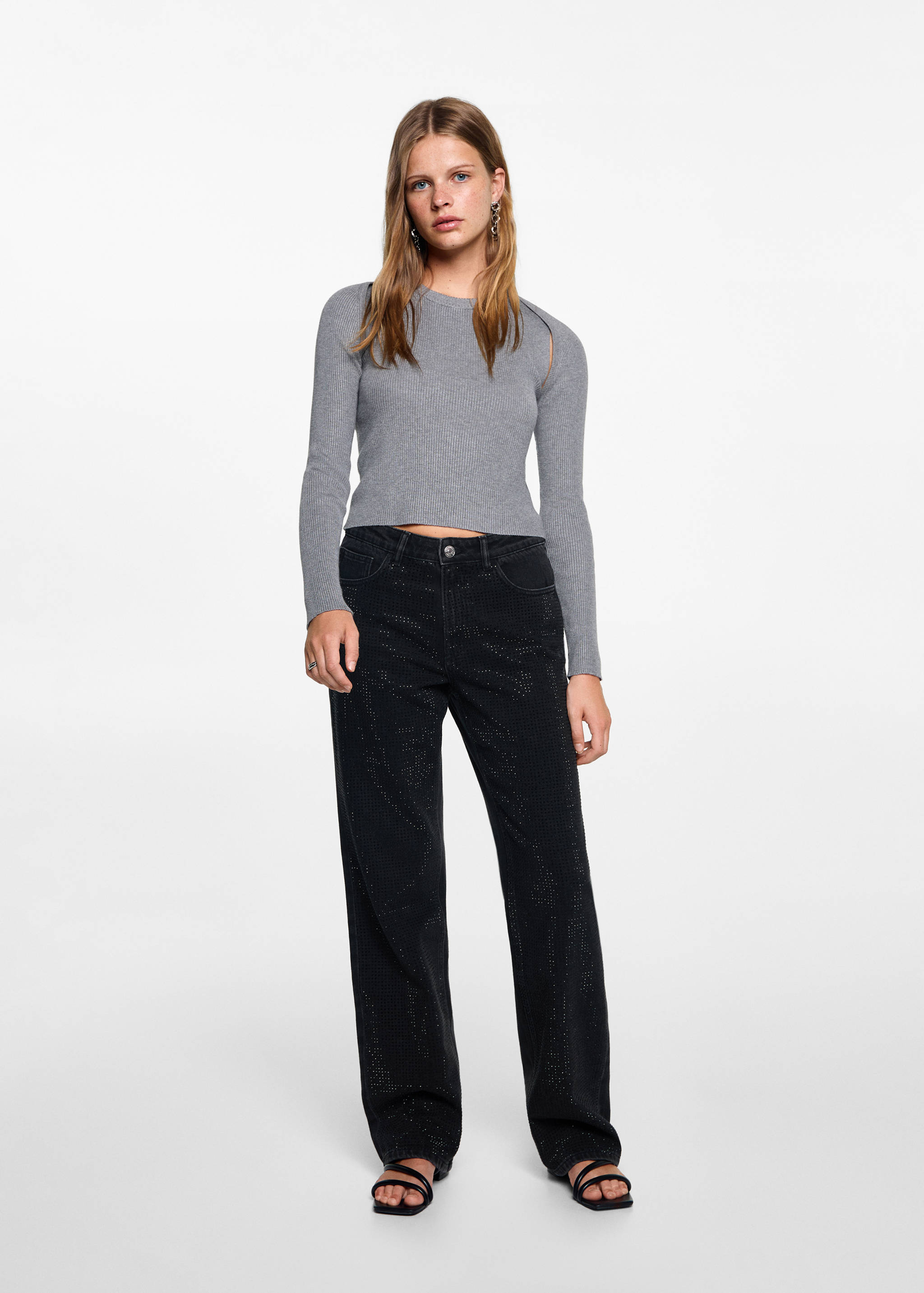 Straight jeans with rhinestone detail - General plane