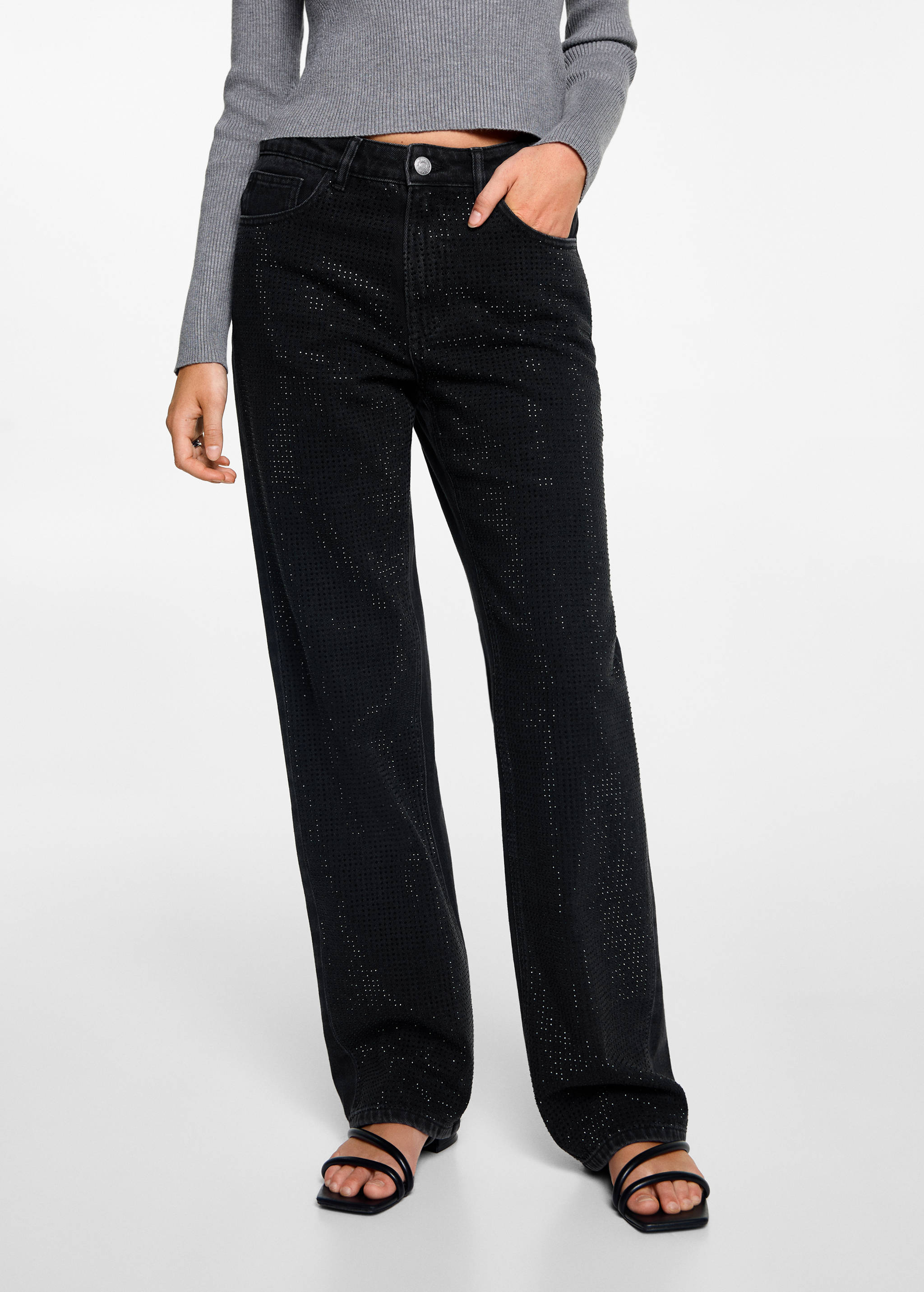 Straight jeans with rhinestone detail - Medium plane