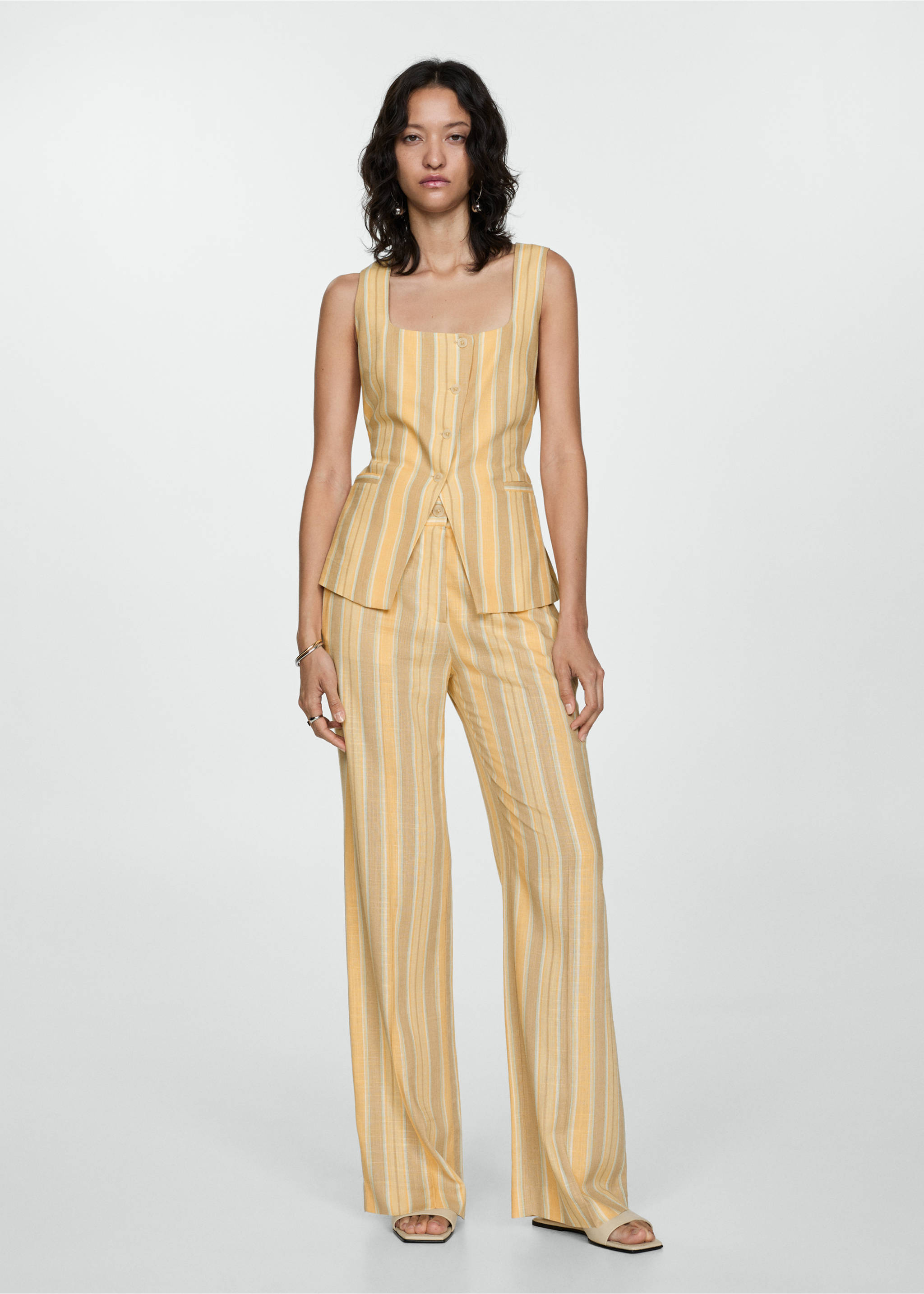 Striped vest with buttons - General plane, Yellow. Ref: 77043266-00.