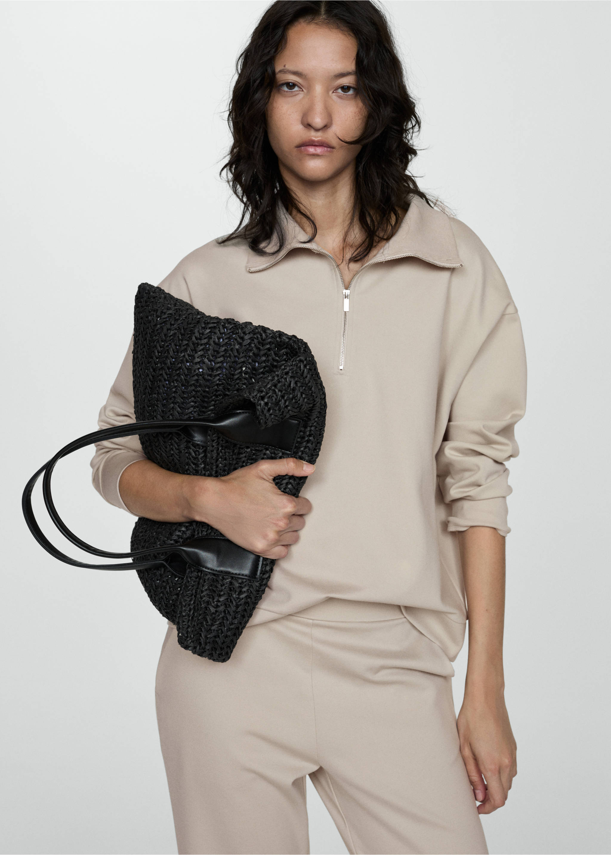 Perkins-neck sweater with zip - Medium plane, Light/Pastel Grey. Ref: 77044022-00.