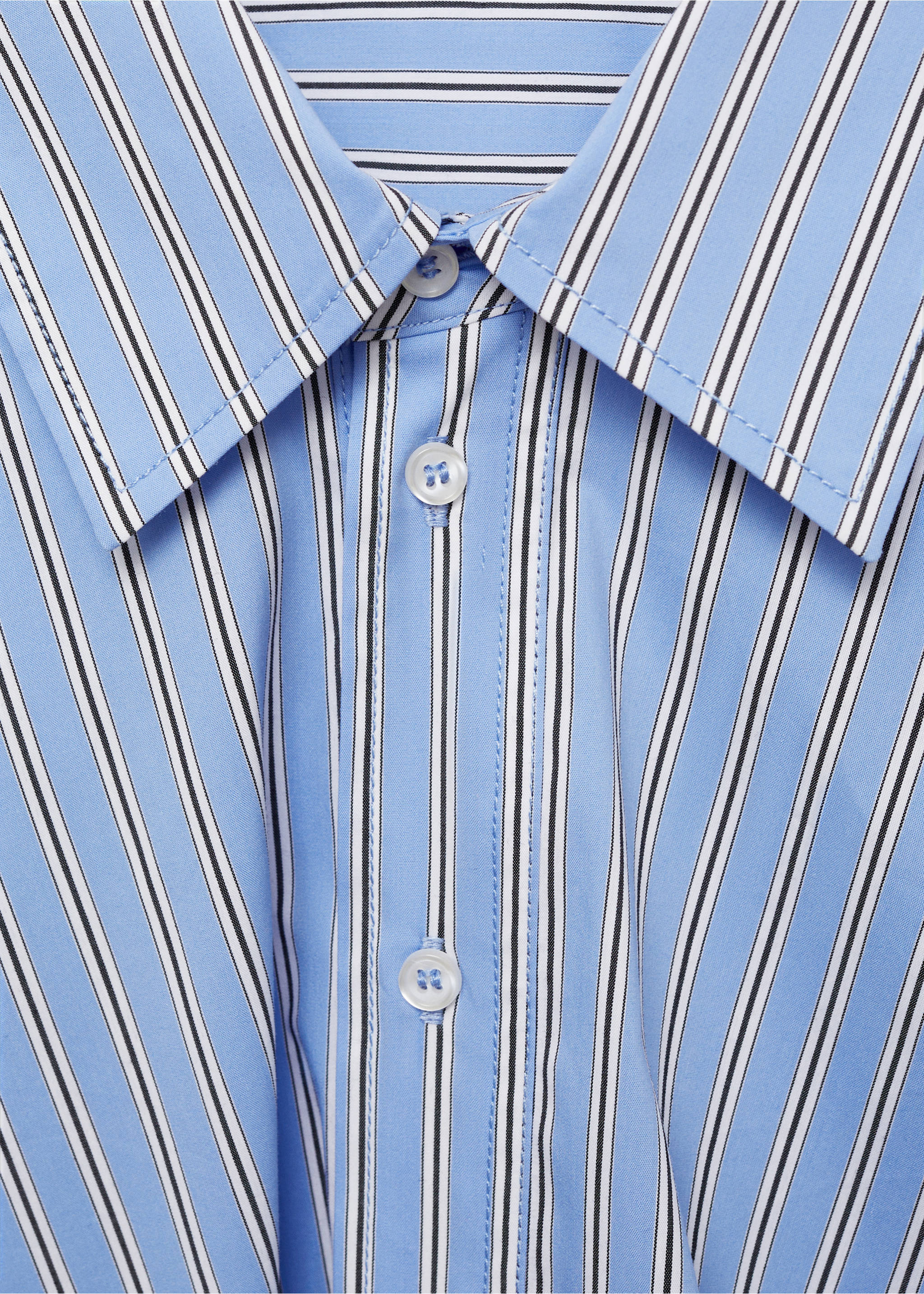 Close-up of a blue and white striped collared dress., Blue. Ref: 77044027-00.