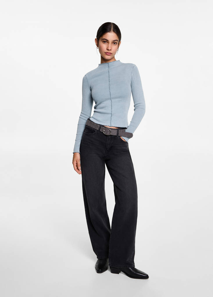 Long-sleeved t-shirt with decorative seams — Sky Blue