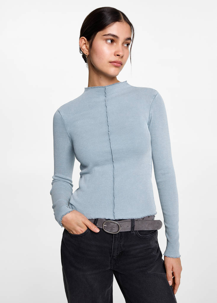 Long-sleeved t-shirt with decorative seams — Sky Blue
