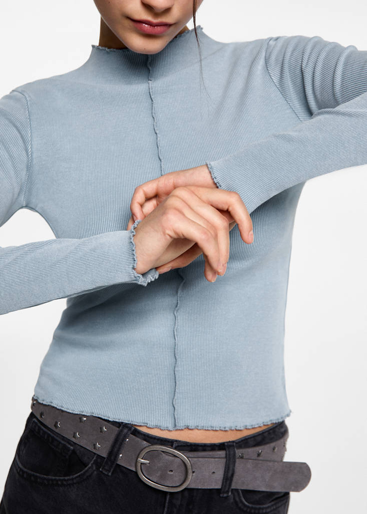 Long-sleeved t-shirt with decorative seams — Sky Blue