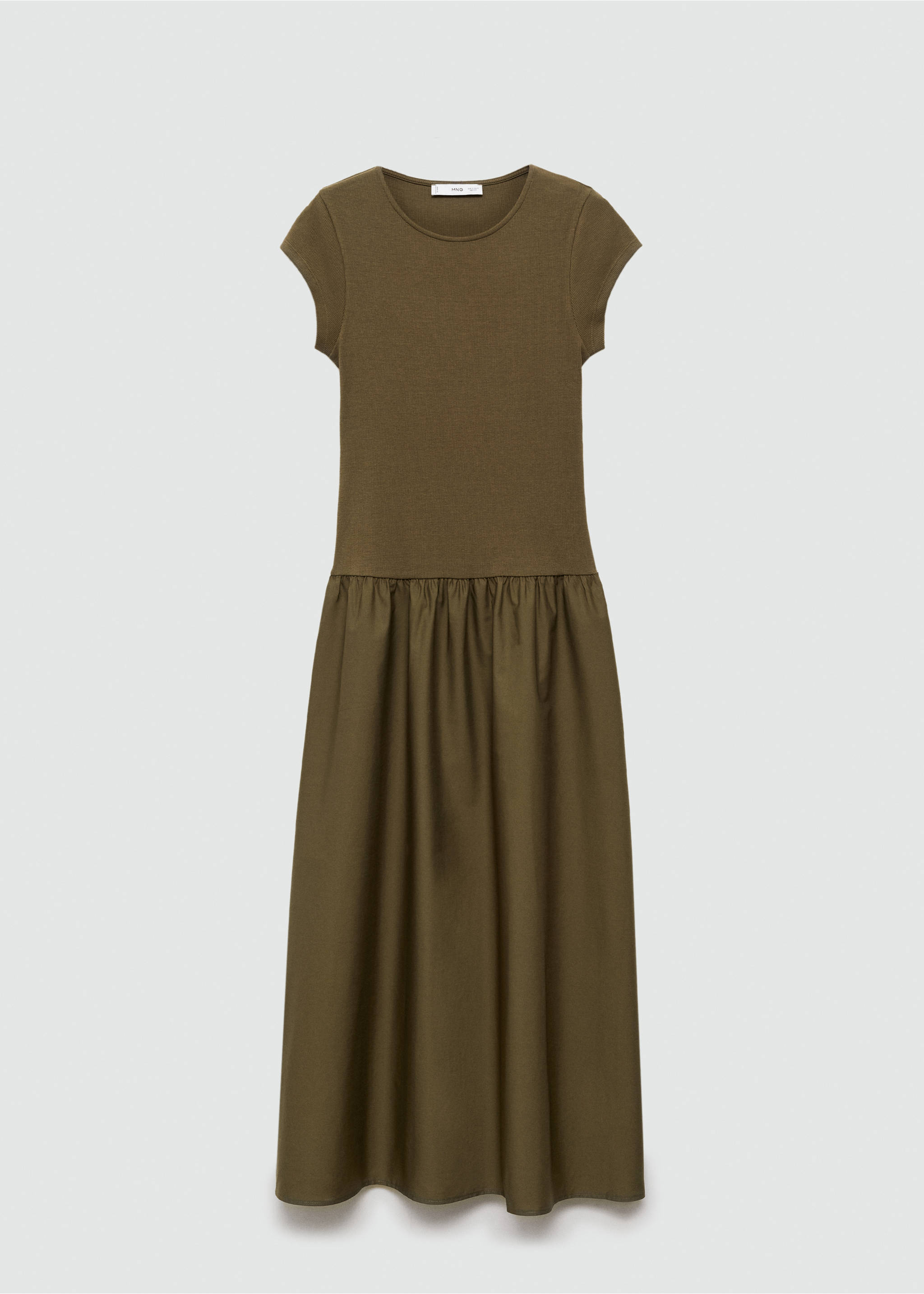 Flared dress in combined fabric - Article without model, Khaki. Ref: 77044073-00.