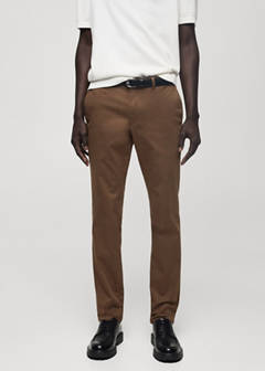 Slim fit serge chino trousers — Brown 1