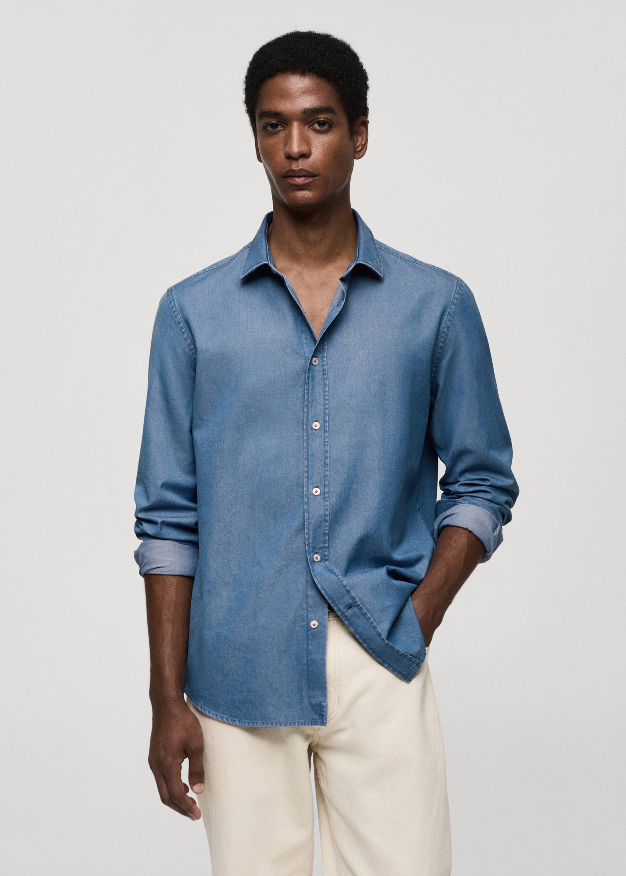 Chemise slim fit coton chambray - Plan moyen