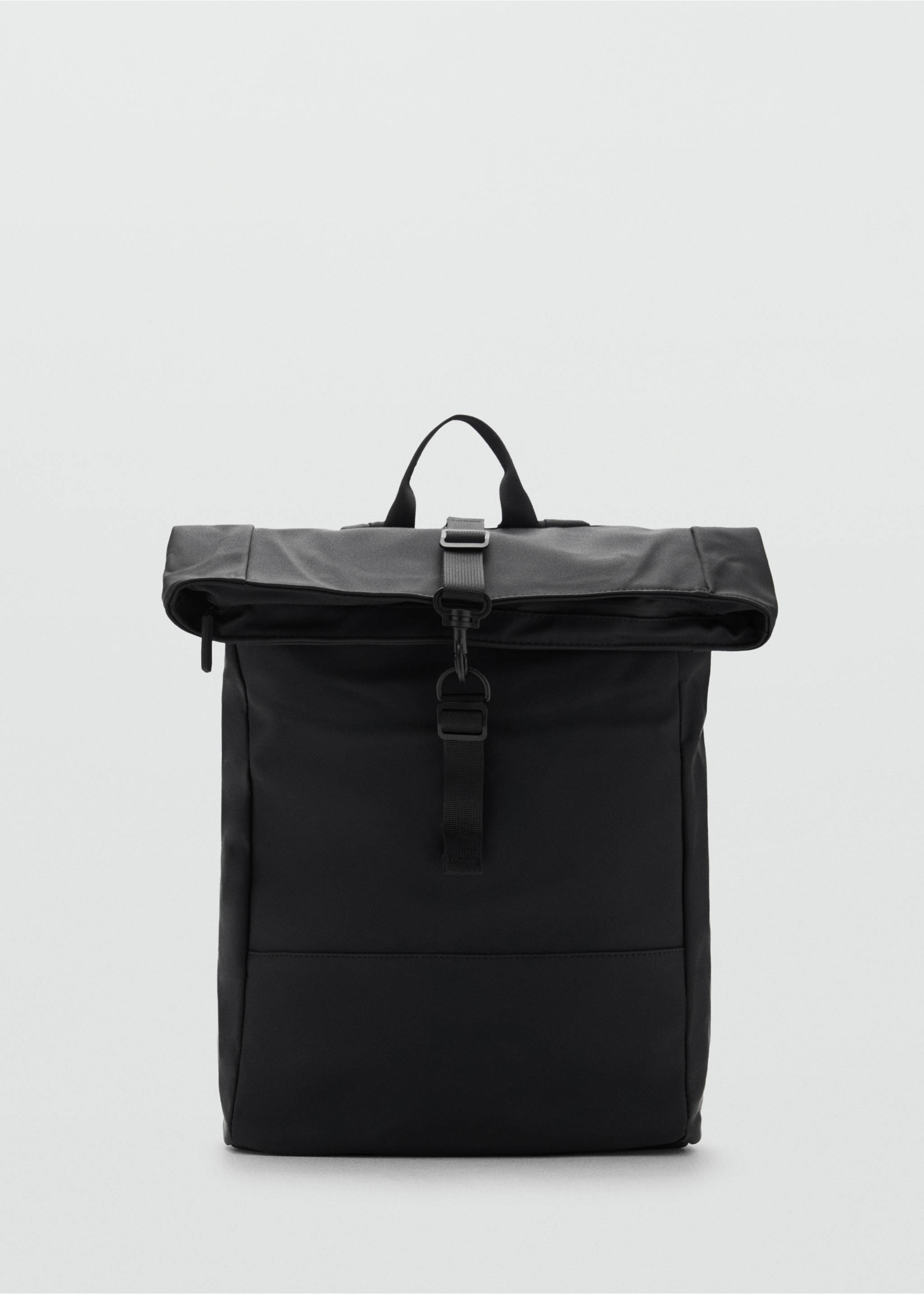 Rubberized backpack with flap closure - Article without model, Black. Ref: 77044451-00.