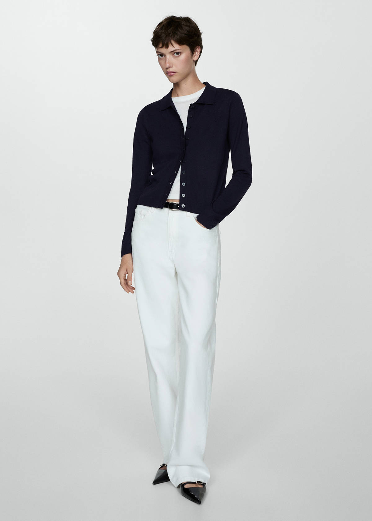 Polo-neck cardigan — Dark Navy