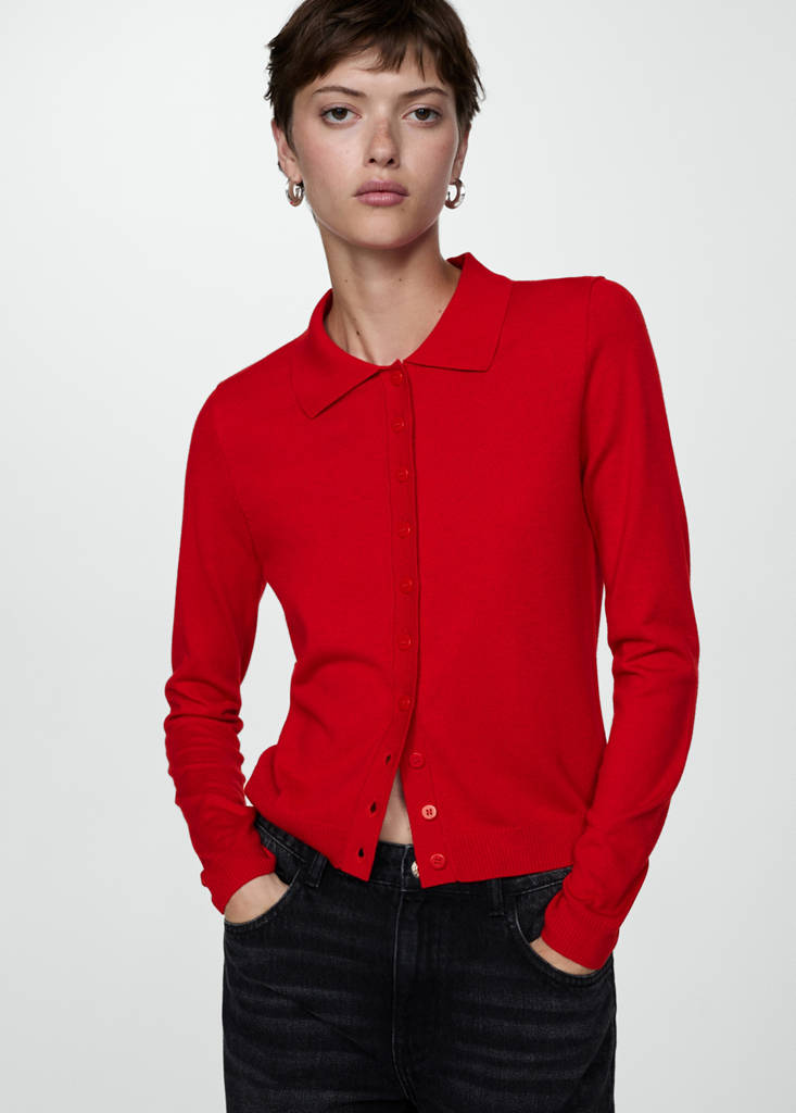 Polo-neck cardigan — Red