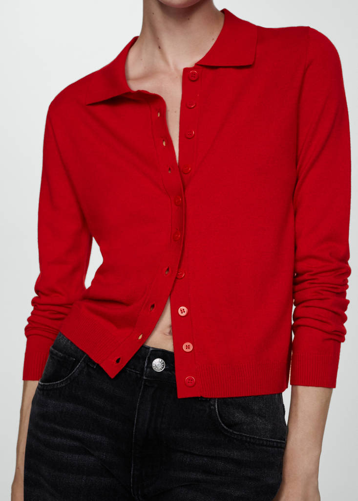 Polo-neck cardigan — Red