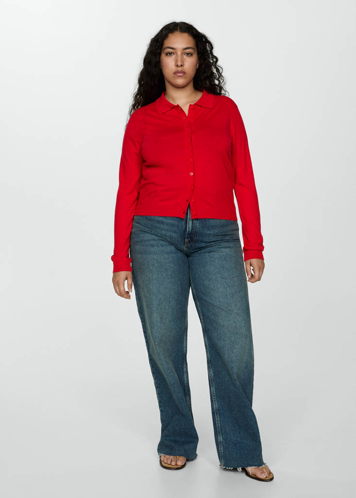 Polo-neck cardigan — Red
