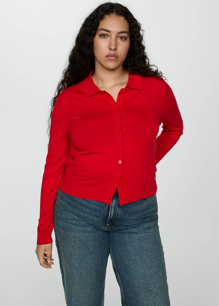 Polo-neck cardigan — Red