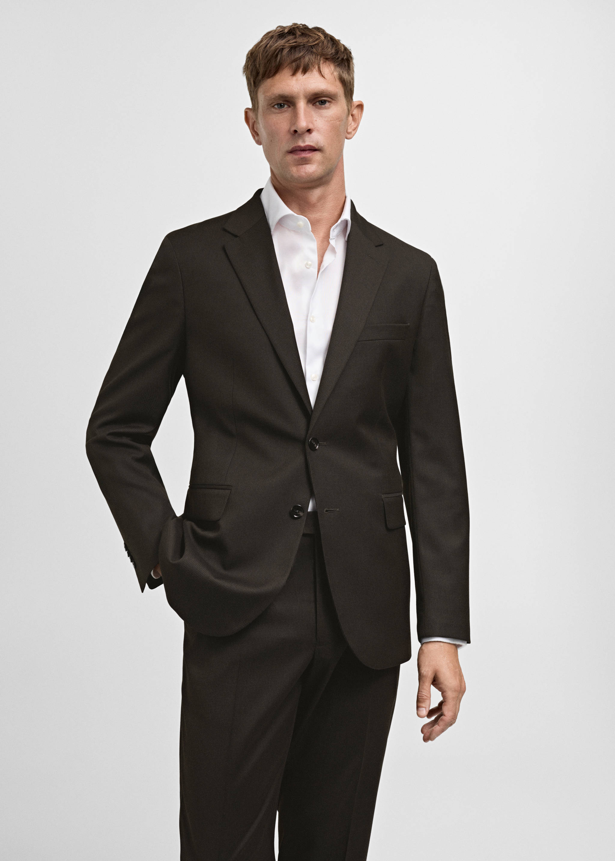 Stretch-fabric slim-fit suit jacket - Medium plane