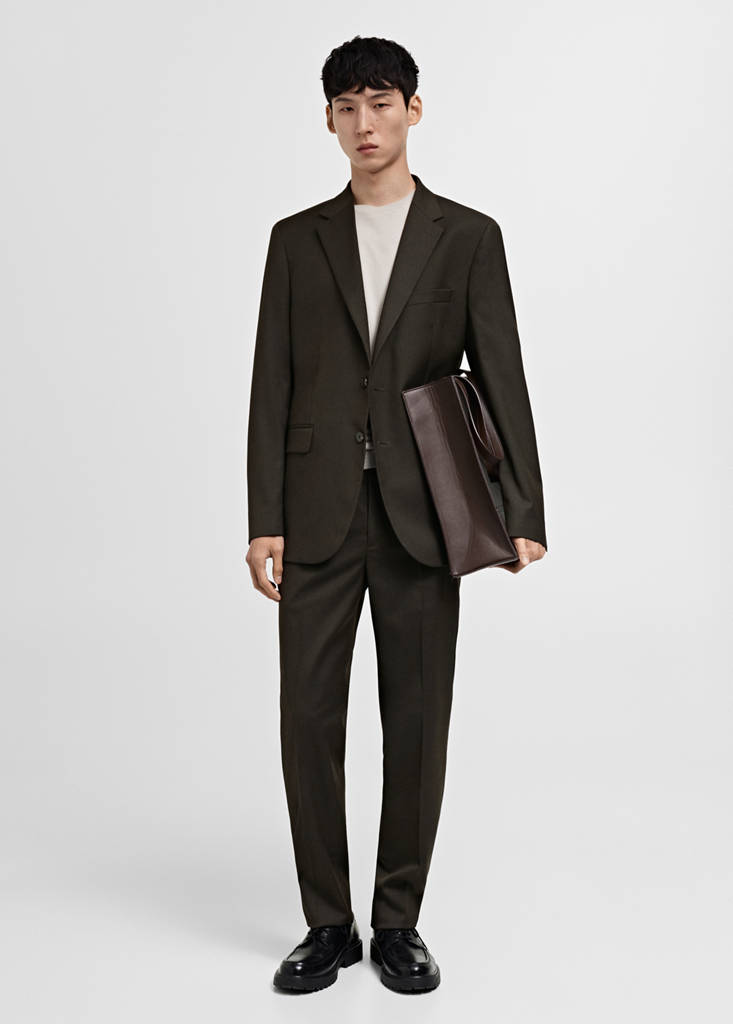 Stretch-fabric slim-fit suit jacket — Brown