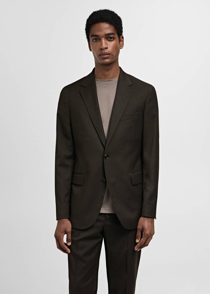 Stretch-fabric slim-fit suit jacket — Brown