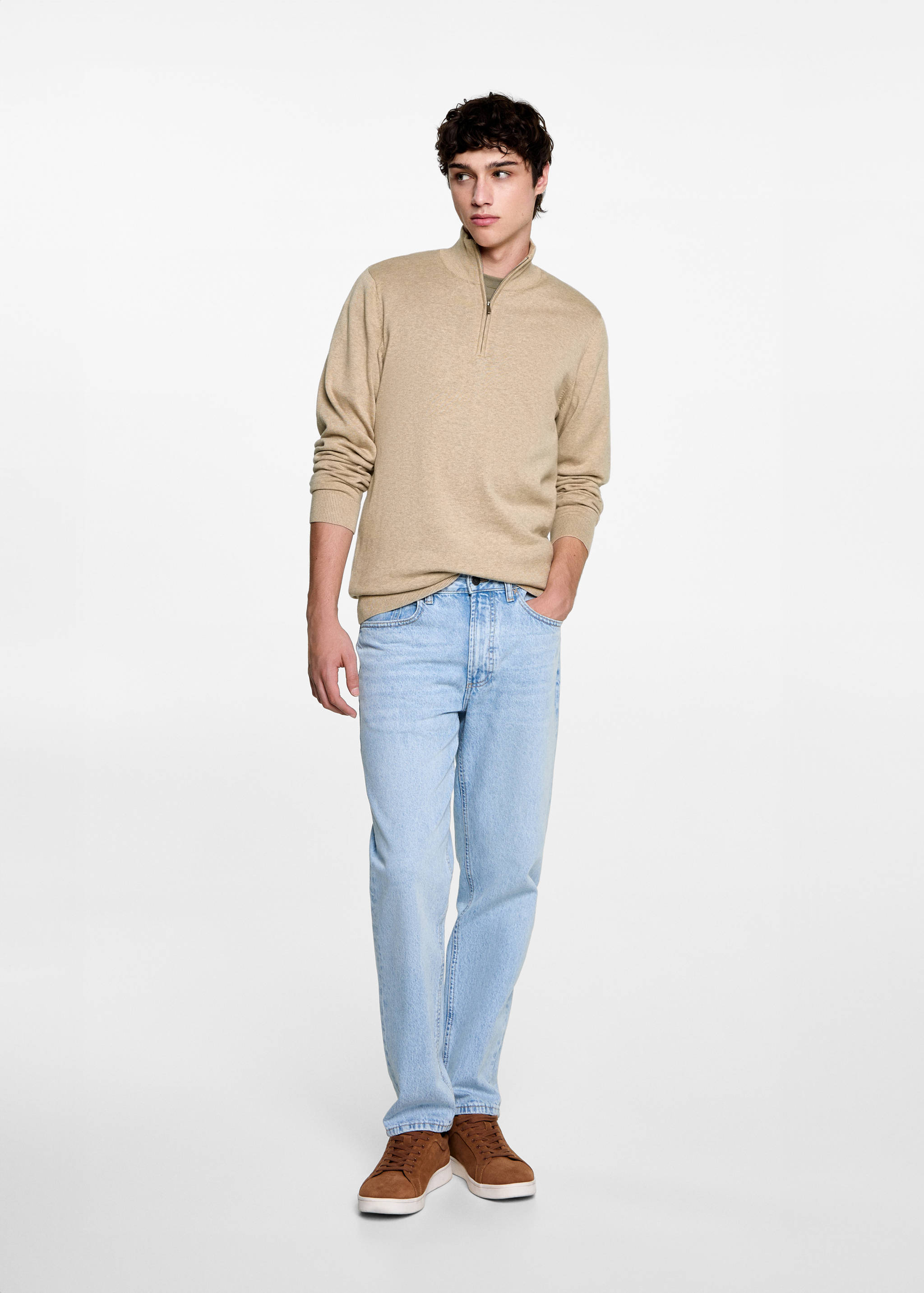 Perkins-neck sweater with zip - General plane