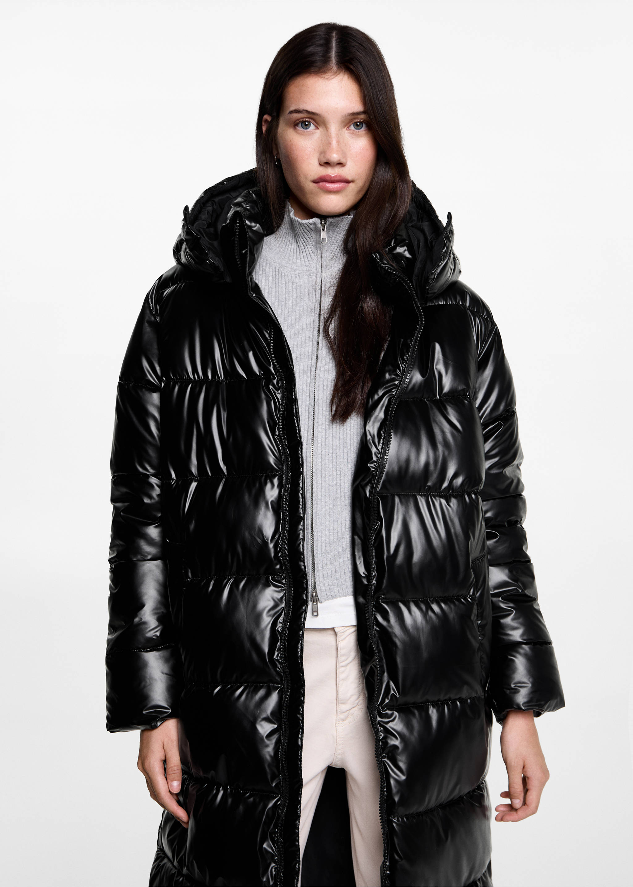 Quilted long coat - Medium plane, Black. Ref: 77045637-00.