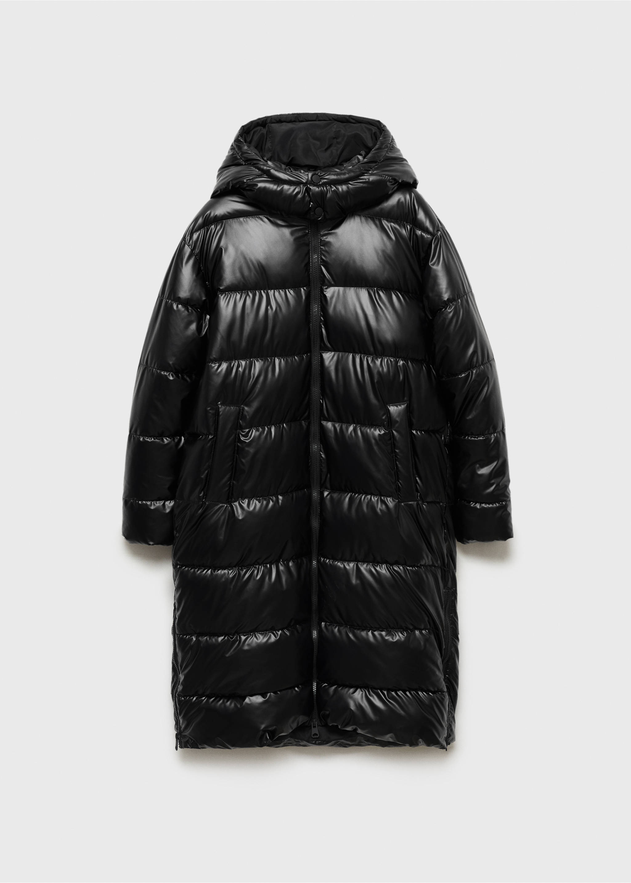 Quilted long coat - Article without model, Black. Ref: 77045637-00.