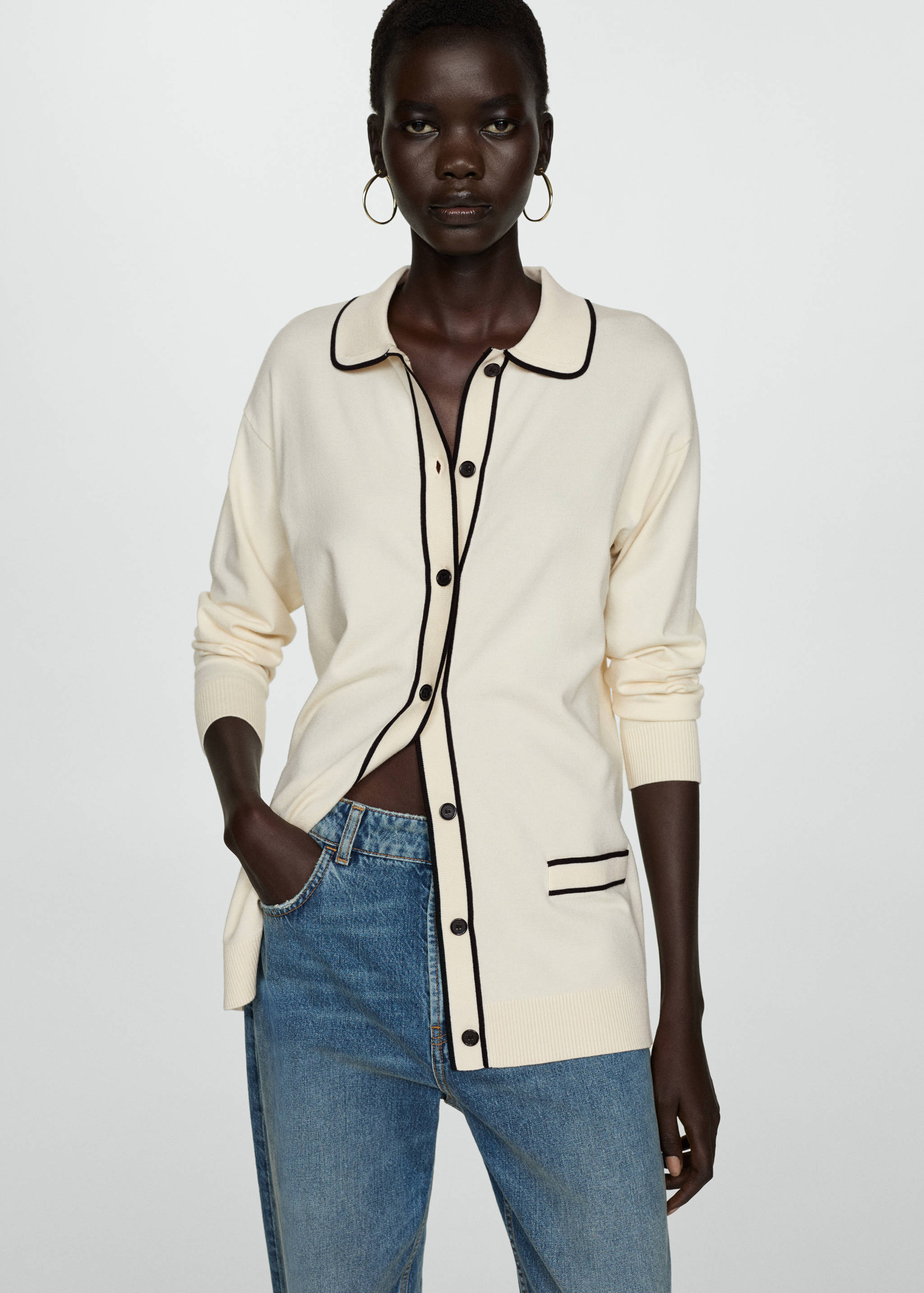 Oversized cardigan with contrasting trims - Details of the article 2