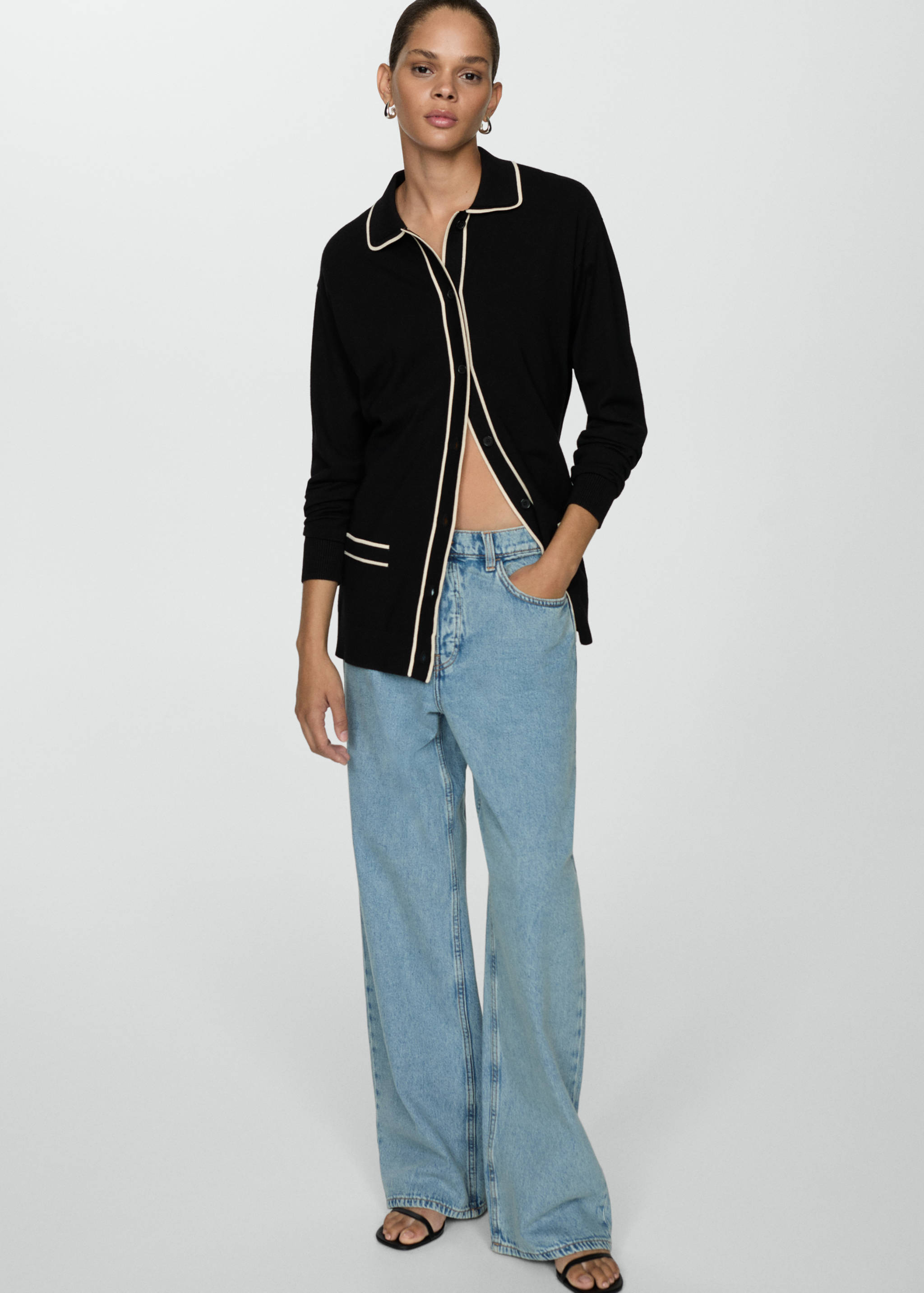 Oversized cardigan with contrasting trims - Details of the article 2