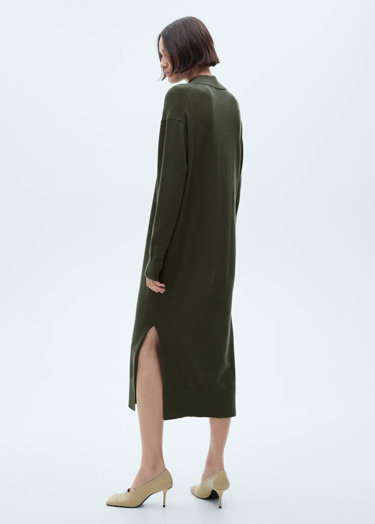 Round-neck knitted dress — Khaki