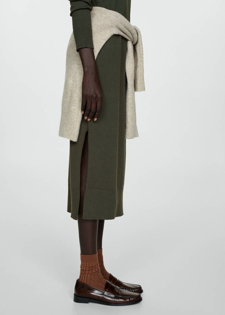 Round-neck knitted dress — Khaki
