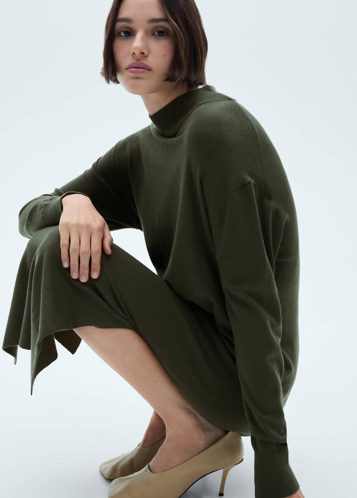 Round-neck knitted dress — Khaki