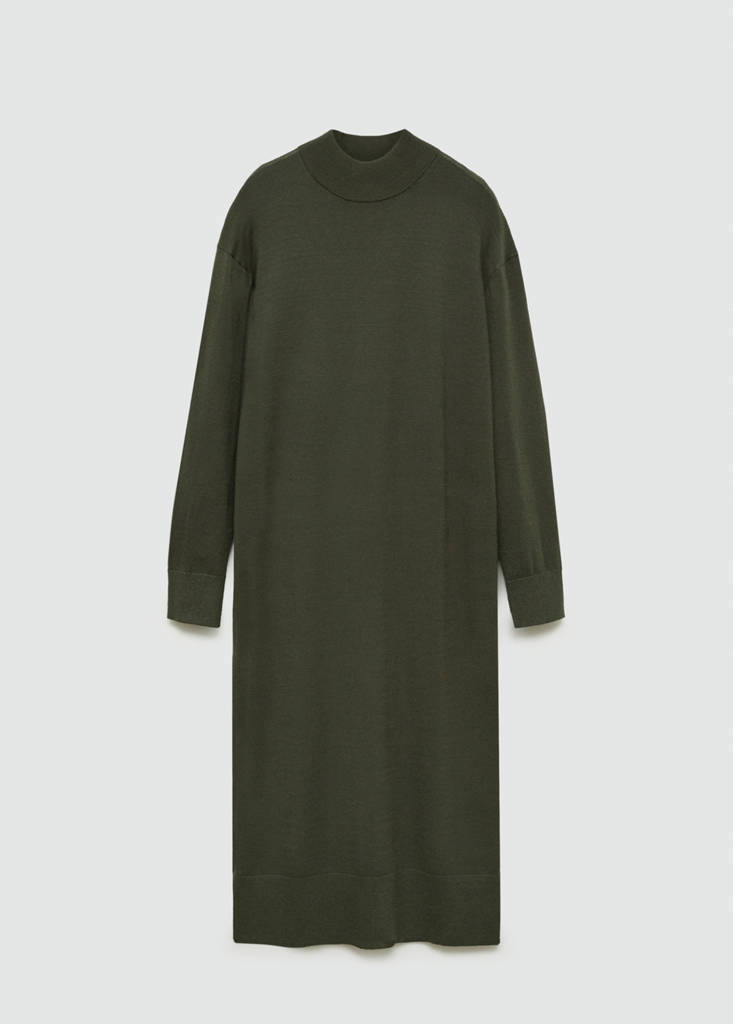 Round-neck knitted dress — Khaki