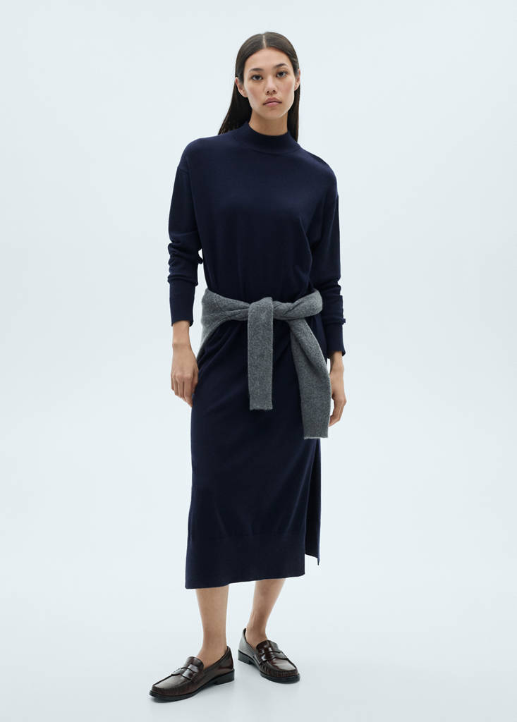 Round-neck knitted dress — Dark Navy