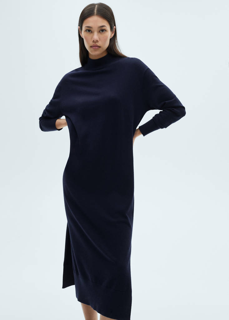Round-neck knitted dress — Dark Navy
