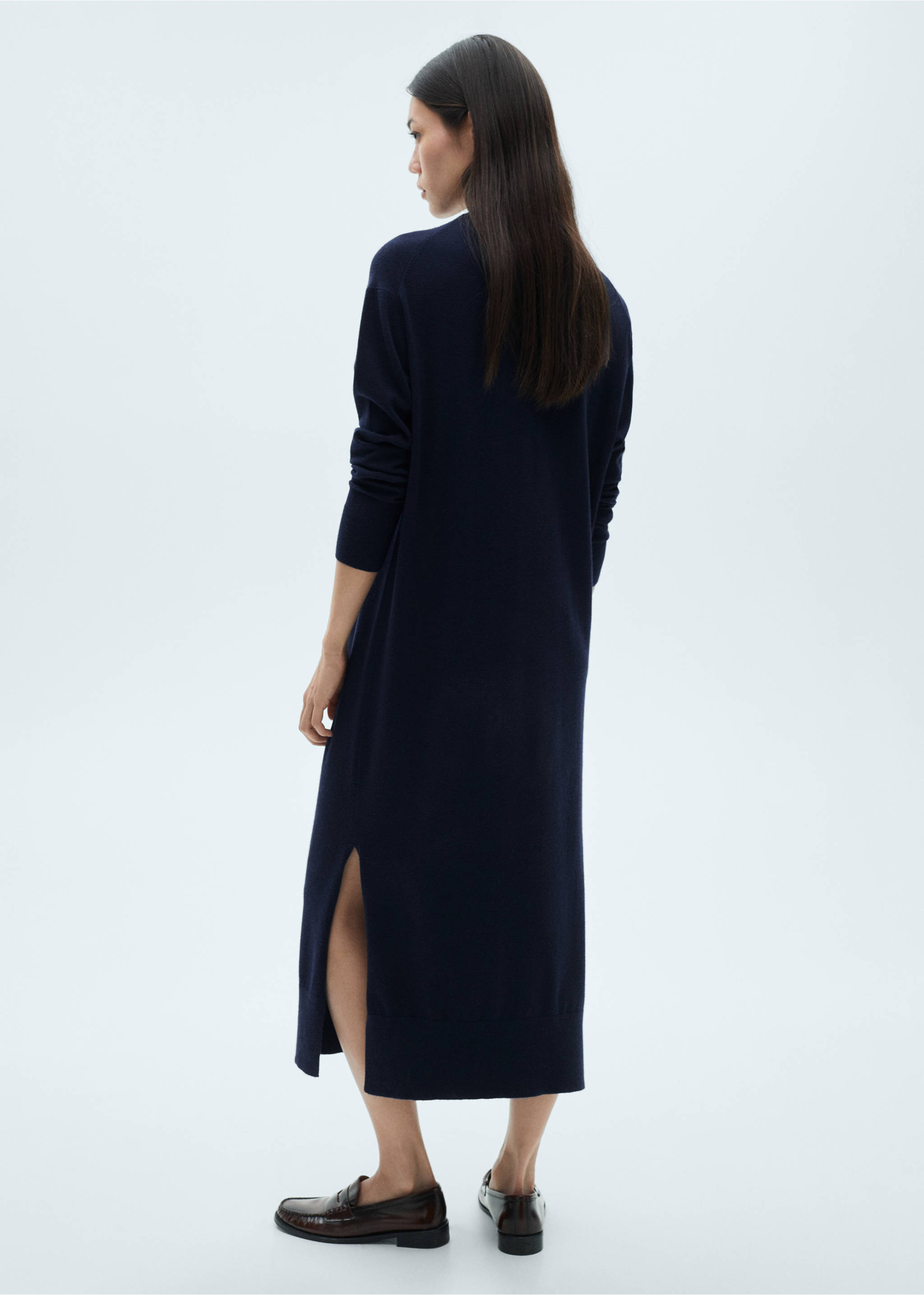 Round-neck knitted dress - Reverse of the article, Dark Navy. Ref: 77045647-00.