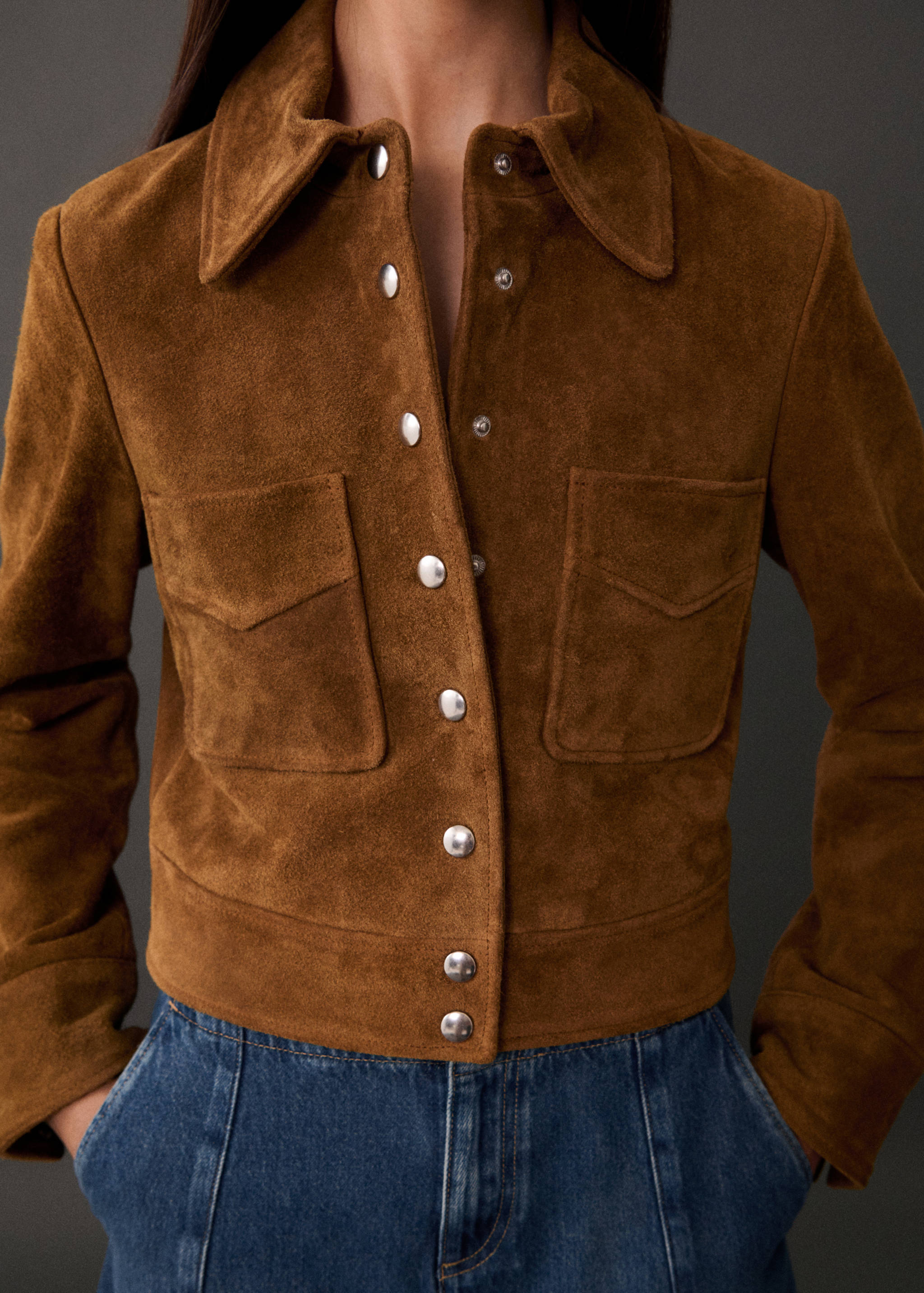 Cazadora piel botones - Plano medio