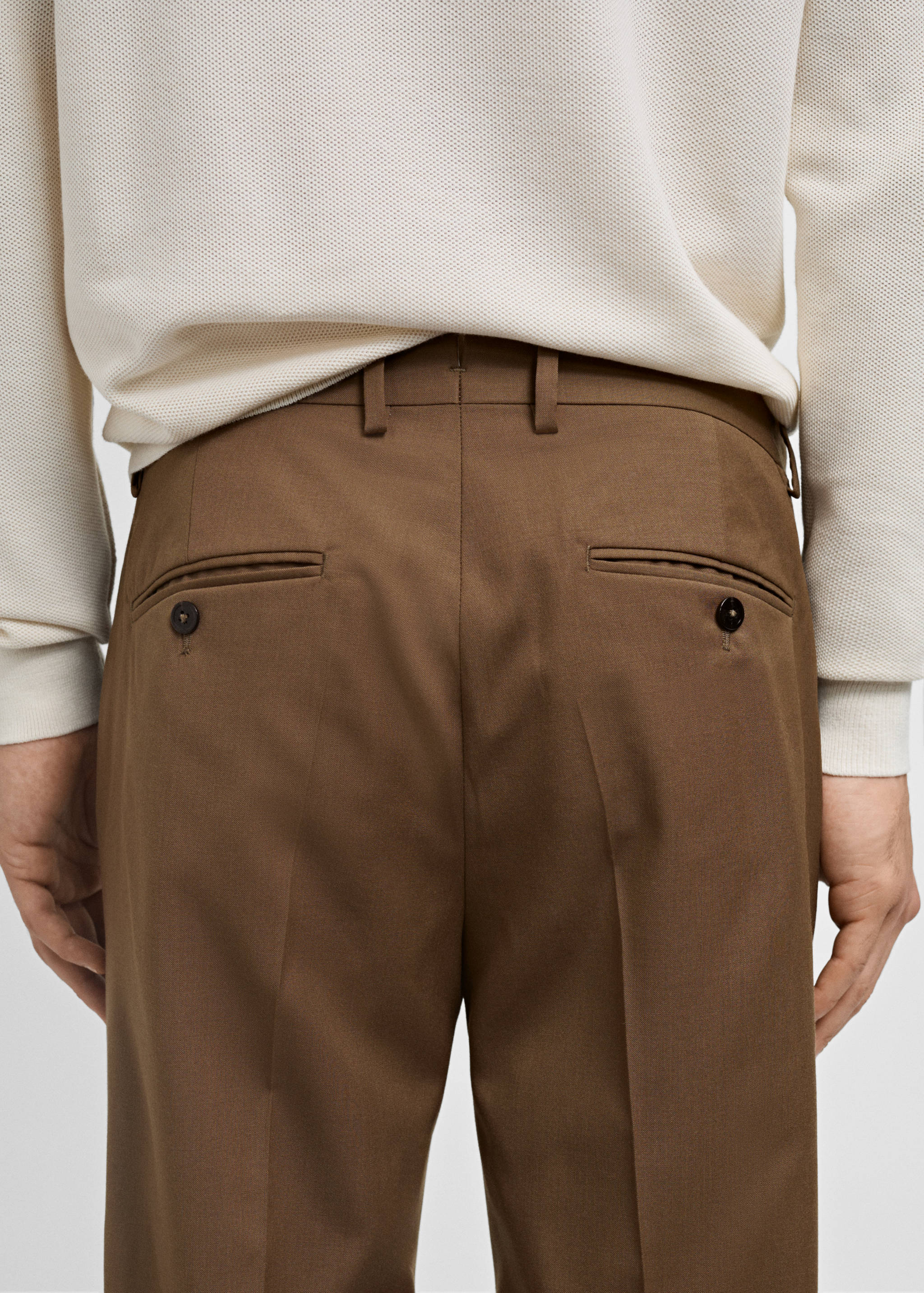 100% 纯羊毛修身西装裤 - null