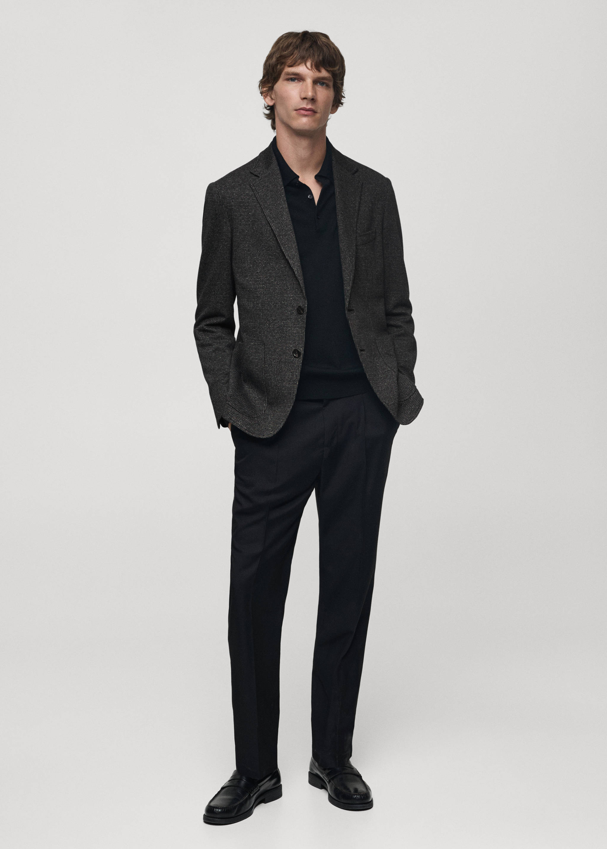 Slim-fit micro-houndstooth jacket - General plane