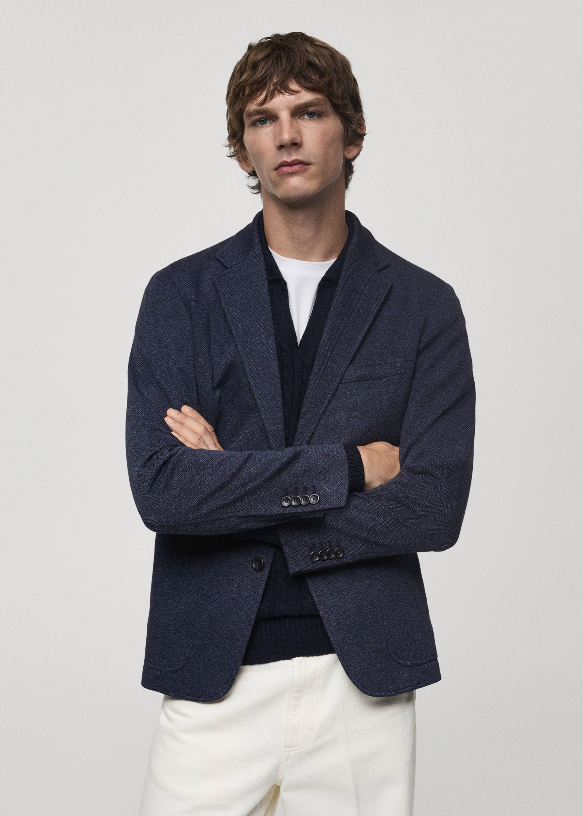 Slim-fit herringbone tailored jacket - Medium plane