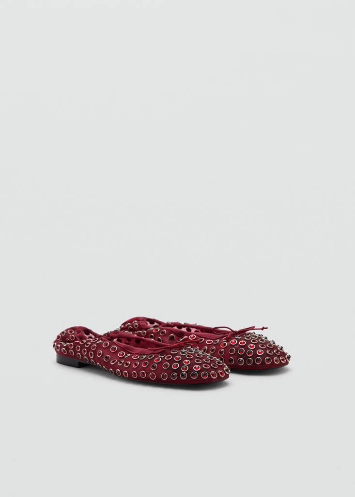 Studded mesh ballerina shoes — Burgundy