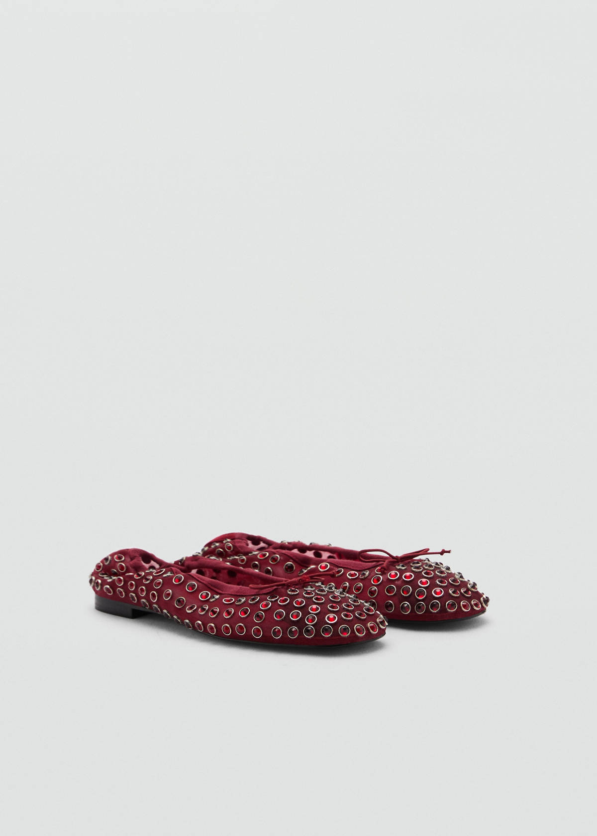 Studded mesh ballerina shoes — Burgundy