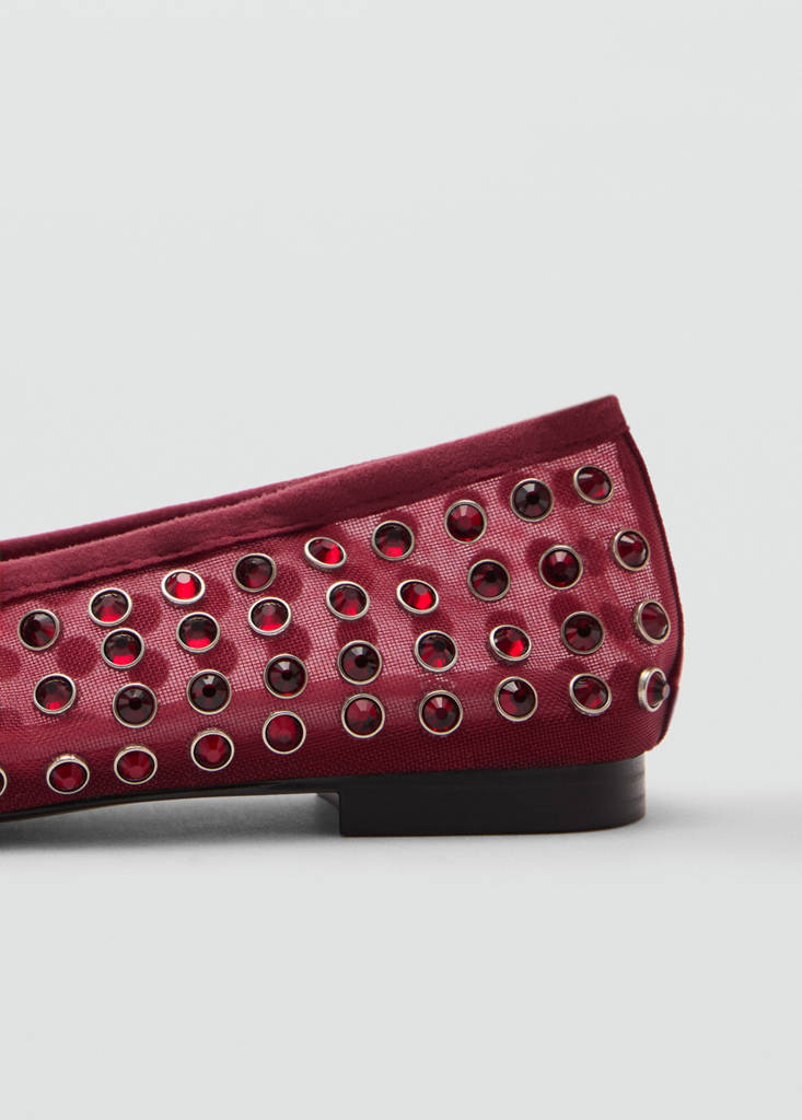Studded mesh ballerina shoes — Burgundy