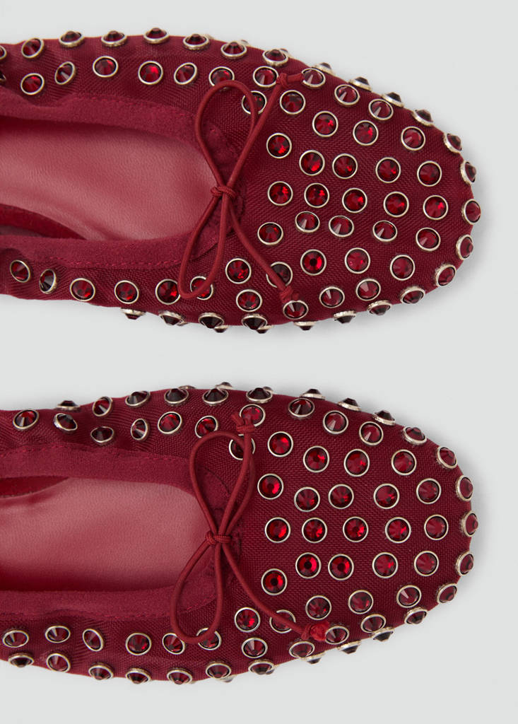 Studded mesh ballerina shoes — Burgundy