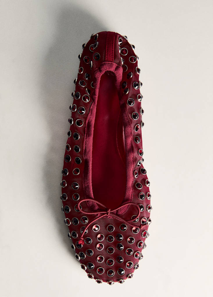 Studded mesh ballerina shoes — Burgundy