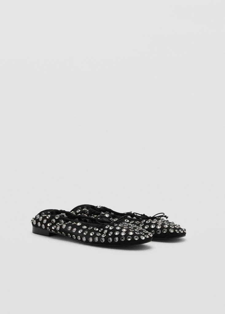 Studded mesh ballerina shoes — Black