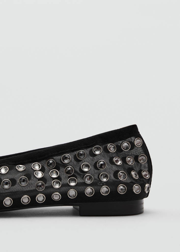 Studded mesh ballerina shoes — Black