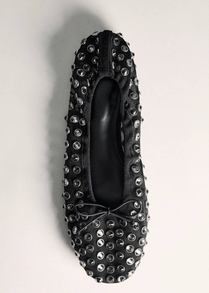 Studded mesh ballerina shoes — Black