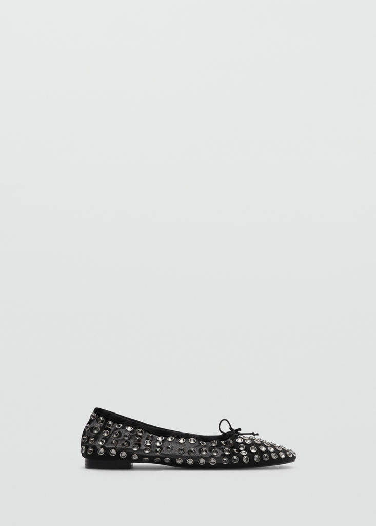 Studded mesh ballerina shoes — Black