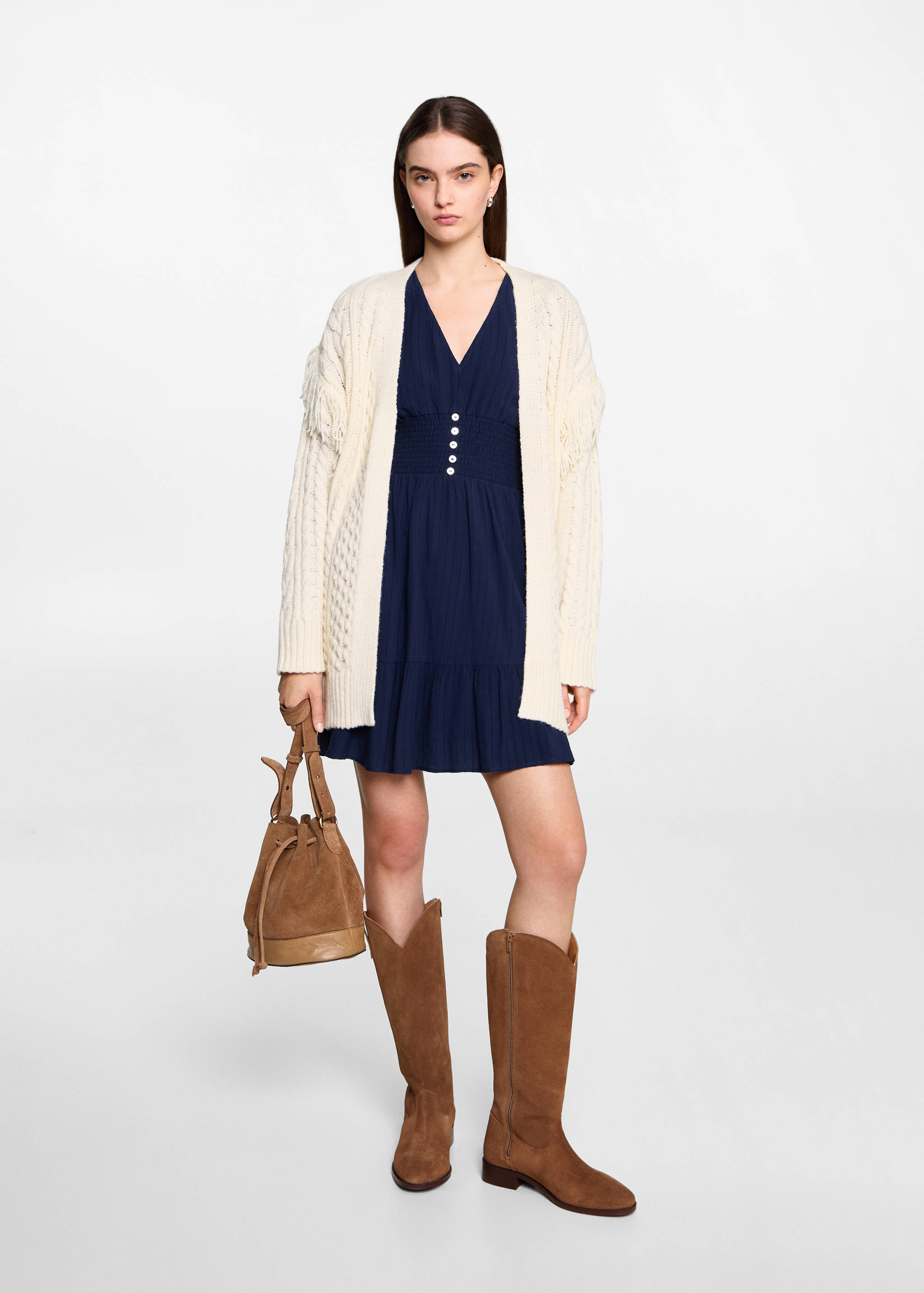 Cable knit cardigan with fringes - General plane