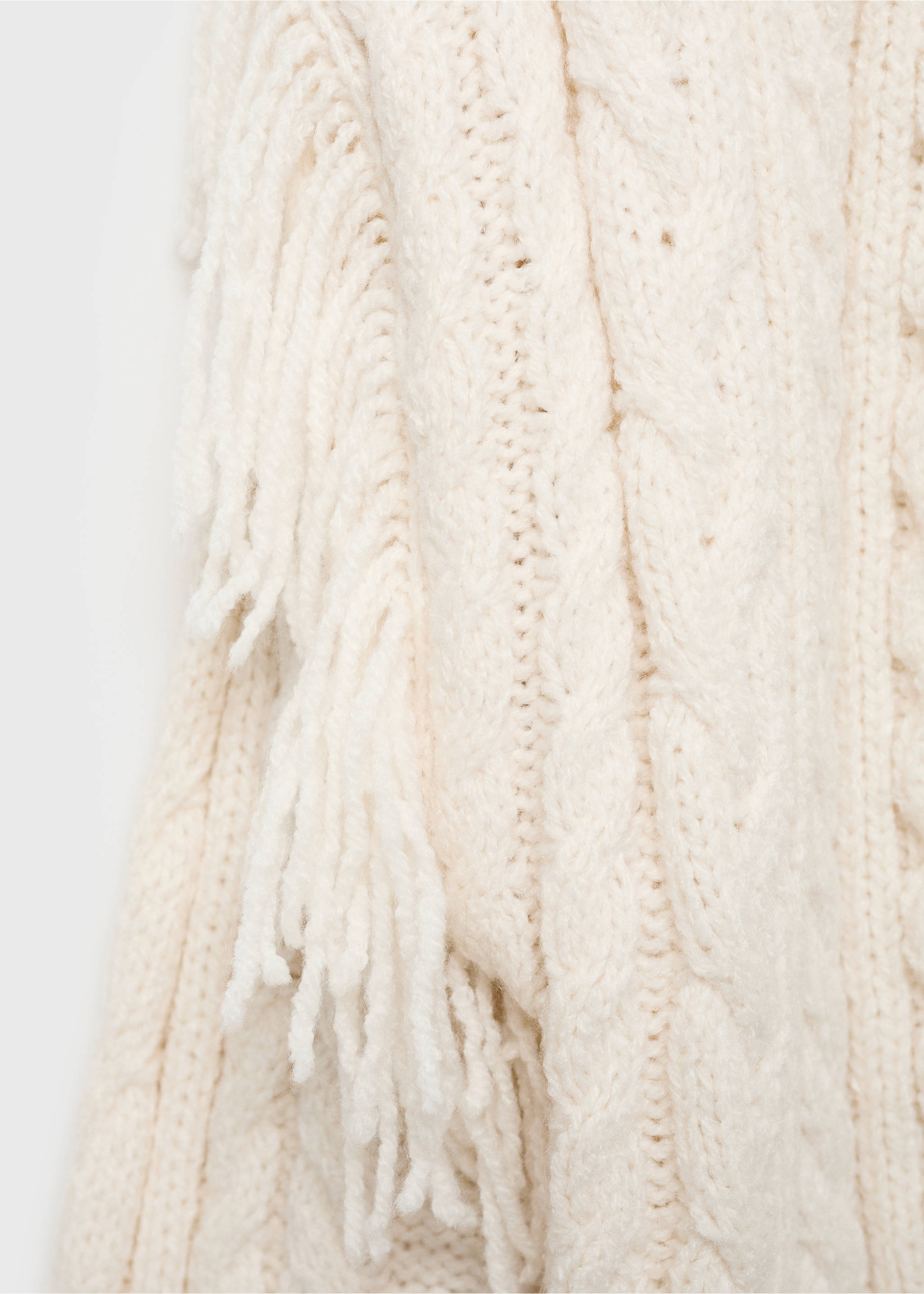 Cable knit cardigan with fringes - Details of the article 0, Ecru. Ref: 77046746-00.